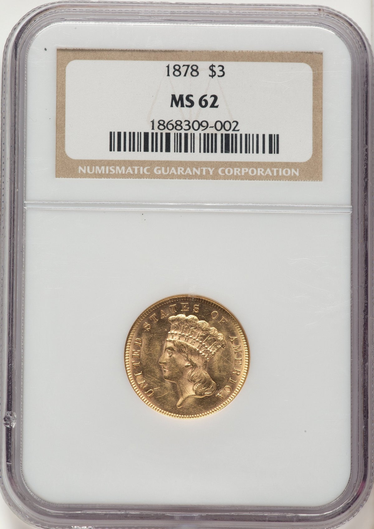 1878 $3 Three Dollar Gold Pieces NGC MS62