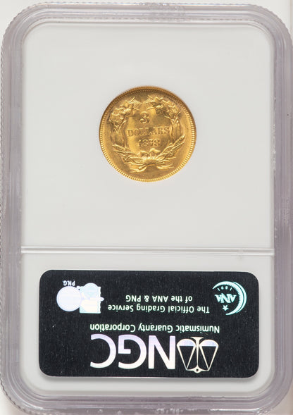 1878 $3 Three Dollar Gold Pieces NGC MS62