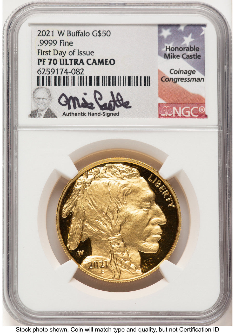 2021-W Proof Gold Buffalo 1 oz FDI Mike Castle NGC PF70 (785337011)