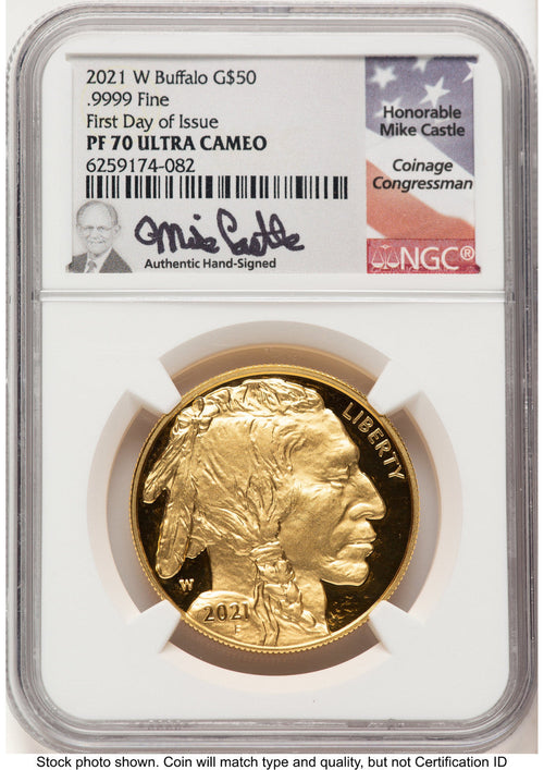 2021-W Proof Gold Buffalo 1 oz FDI Mike Castle NGC PF70 (785337011)