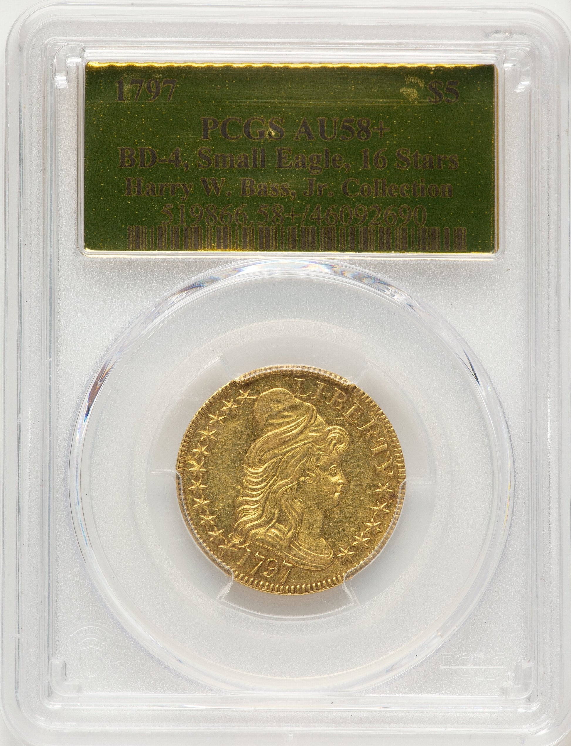 1797 $5 BD-4 Early Half Eagle PCGS AU58+