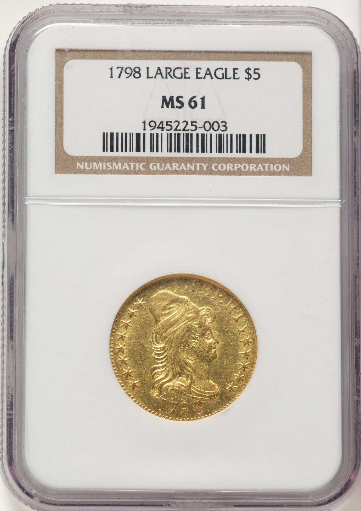 1798 $5 Lg Eagle Lg 8 13 Star Rev Early Half Eagle NGC MS61