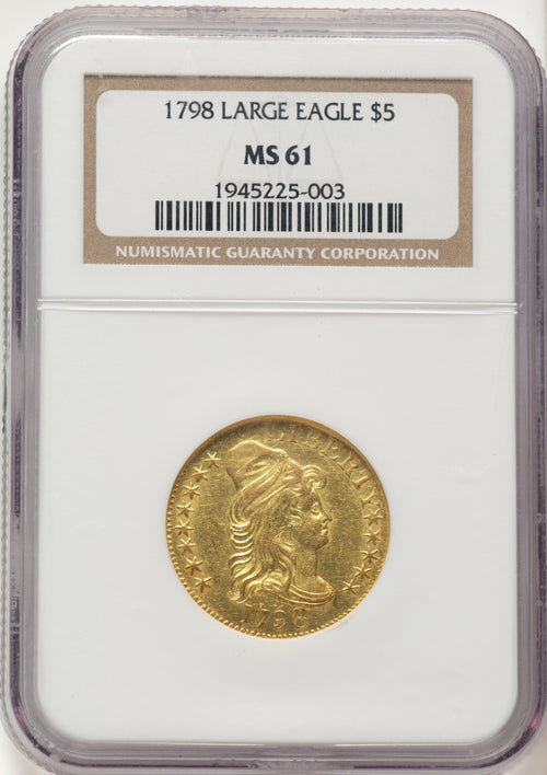 1798 $5 Lg Eagle Lg 8 13 Star Rev Early Half Eagle NGC MS61