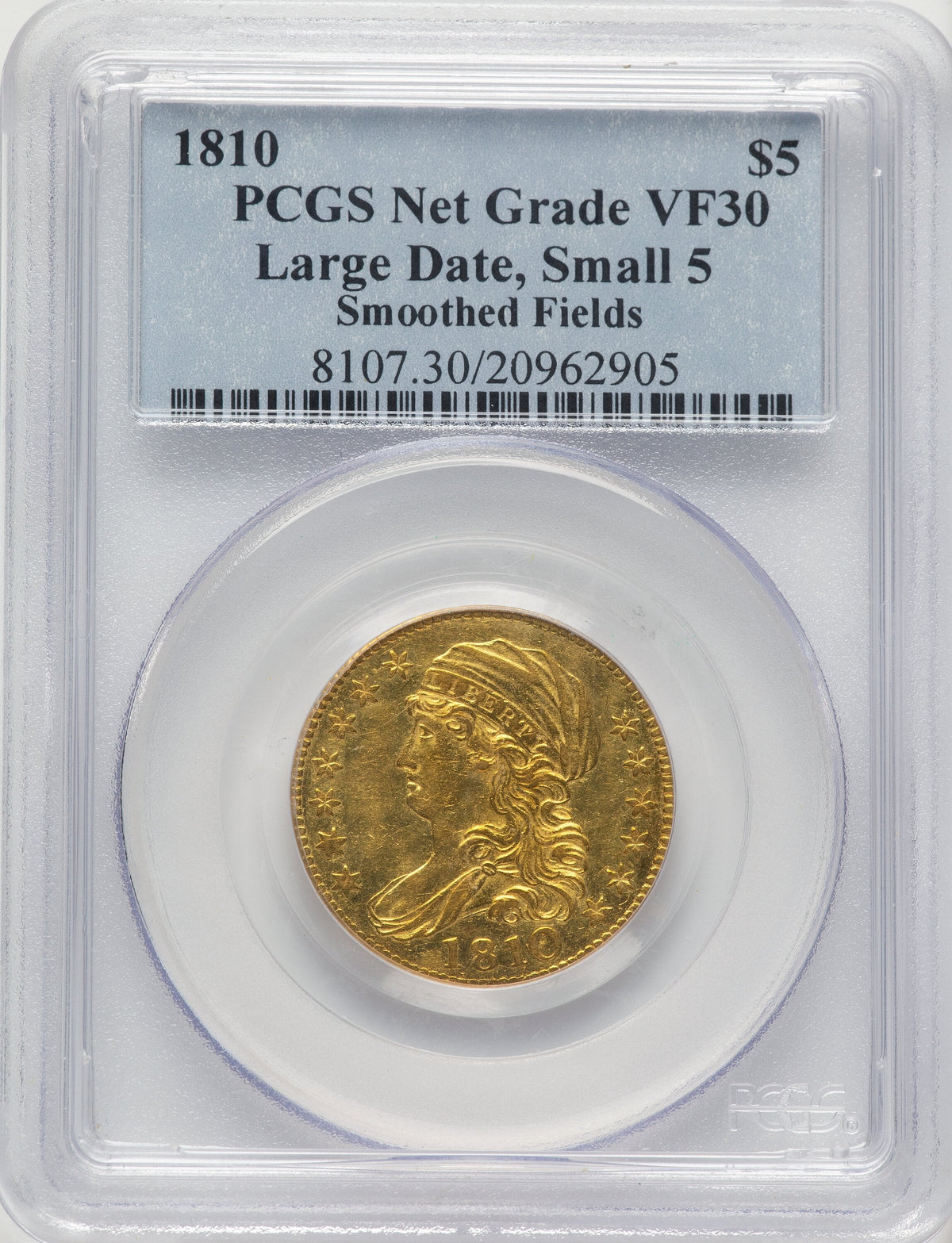 1810 $5 Large Date Small 5 Early Half Eagle PCGS VF30