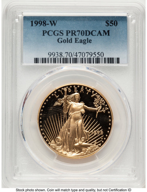 1998-W Proof Gold Eagle 1 oz Blue Gradient PCGS PR70