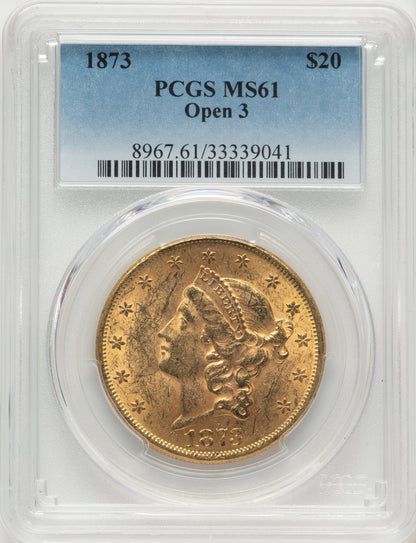 1873 $20 OPEN 3 Liberty Double Eagle PCGS MS61
