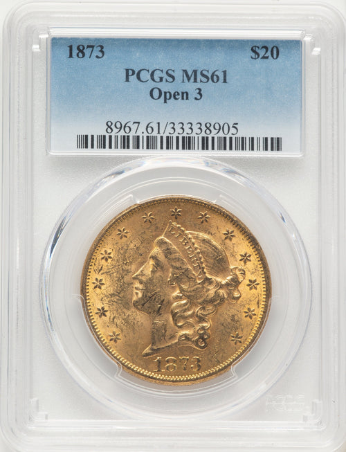1873 $20 OPEN 3 Liberty Double Eagle PCGS MS61