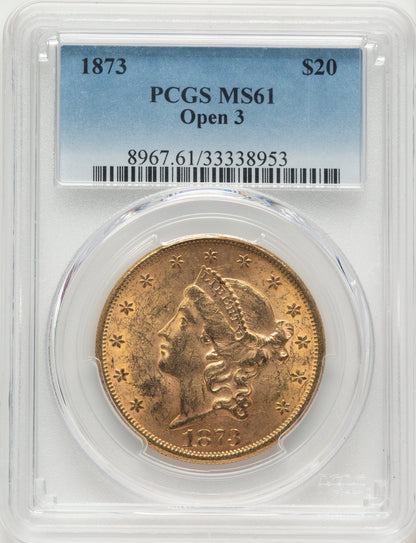 1873 $20 OPEN 3 Liberty Double Eagle PCGS MS61