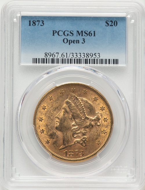 1873 $20 OPEN 3 Liberty Double Eagle PCGS MS61