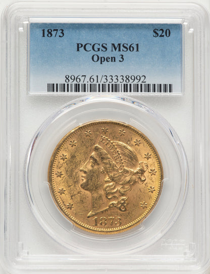 1873 $20 OPEN 3 Liberty Double Eagle PCGS MS61