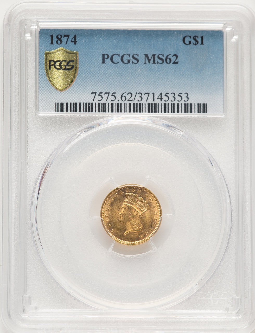 1874 G$1 Gold Dollar PCGS MS62