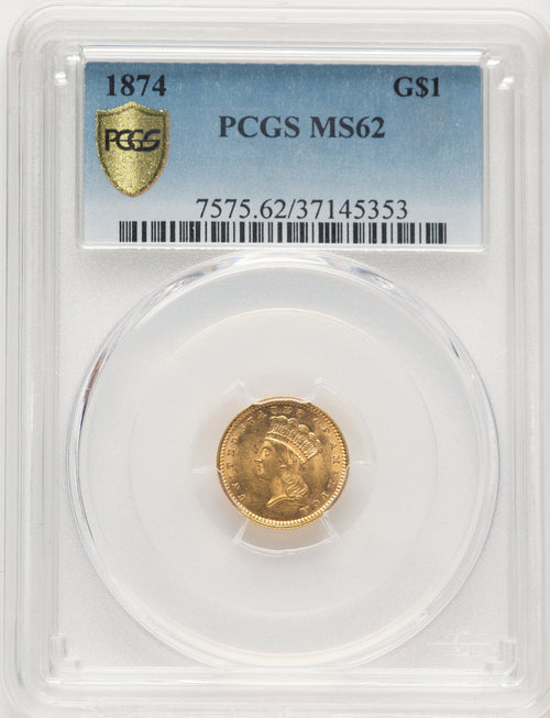 1874 G$1 Gold Dollar PCGS MS62