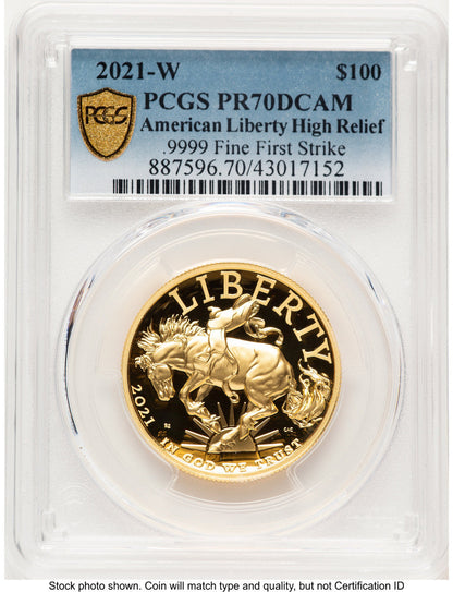 2021-W G$100 American Liberty High Relief Blue Gradient PCGS PR70