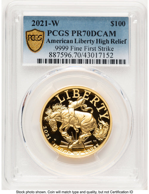 2021-W G$100 American Liberty High Relief Blue Gradient PCGS PR70