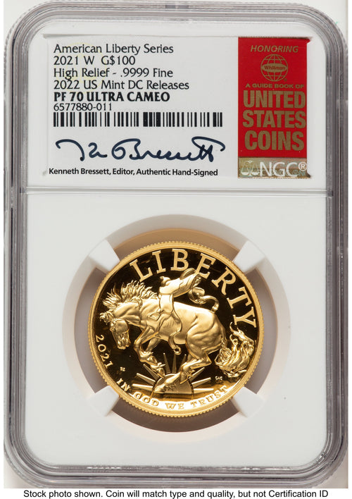 2021-W G$100 American Liberty High Relief 2022 US Mint Releases Kenneth Bressett Red Book NGC PF70