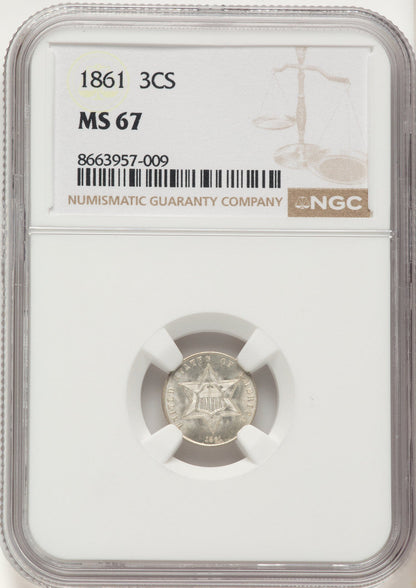 1861 3CS Three Cent Silver NGC MS67