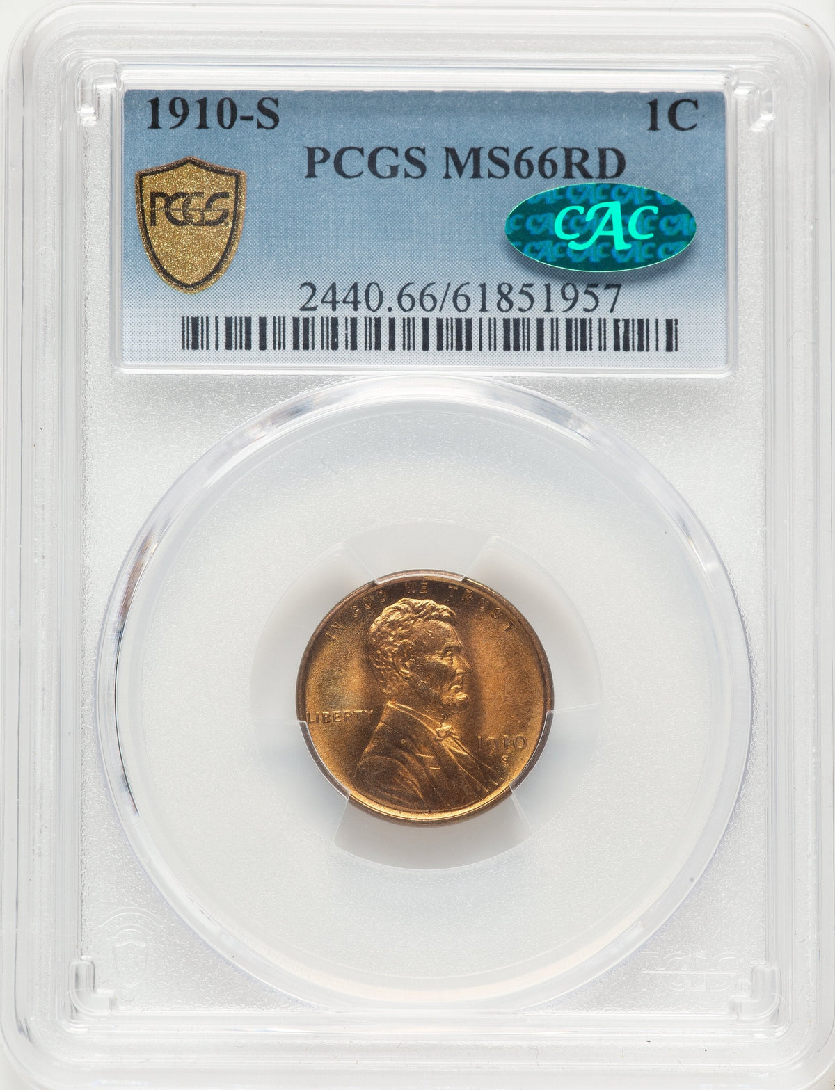 1910-S 1C Lincoln Cent PCGS MS66
