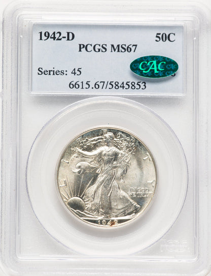 1942-D 50C CAC Walking Liberty Half Dollar PCGS MS67