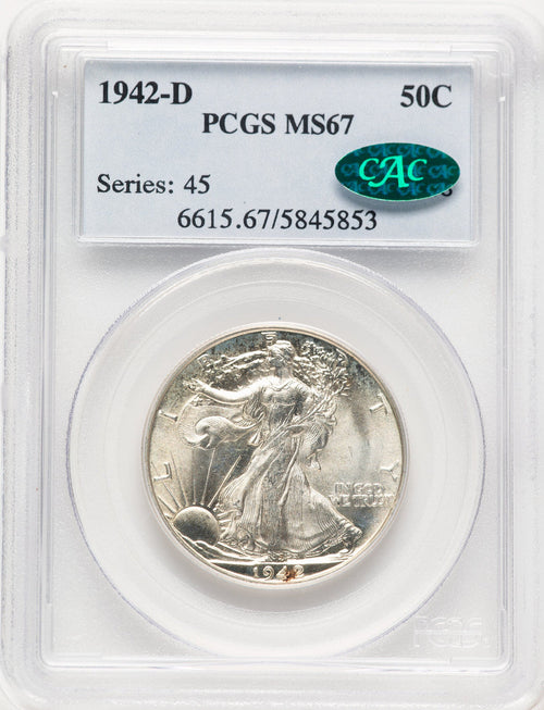 1942-D 50C CAC Walking Liberty Half Dollar PCGS MS67