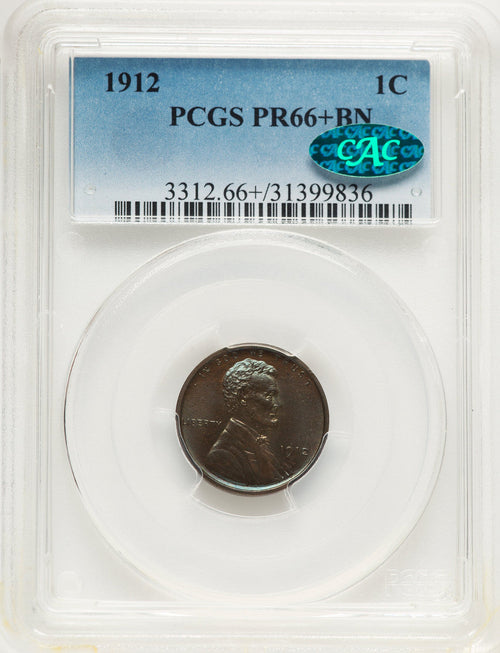 1912 1C BN CAC Proof Lincoln Cent PCGS PR66+
