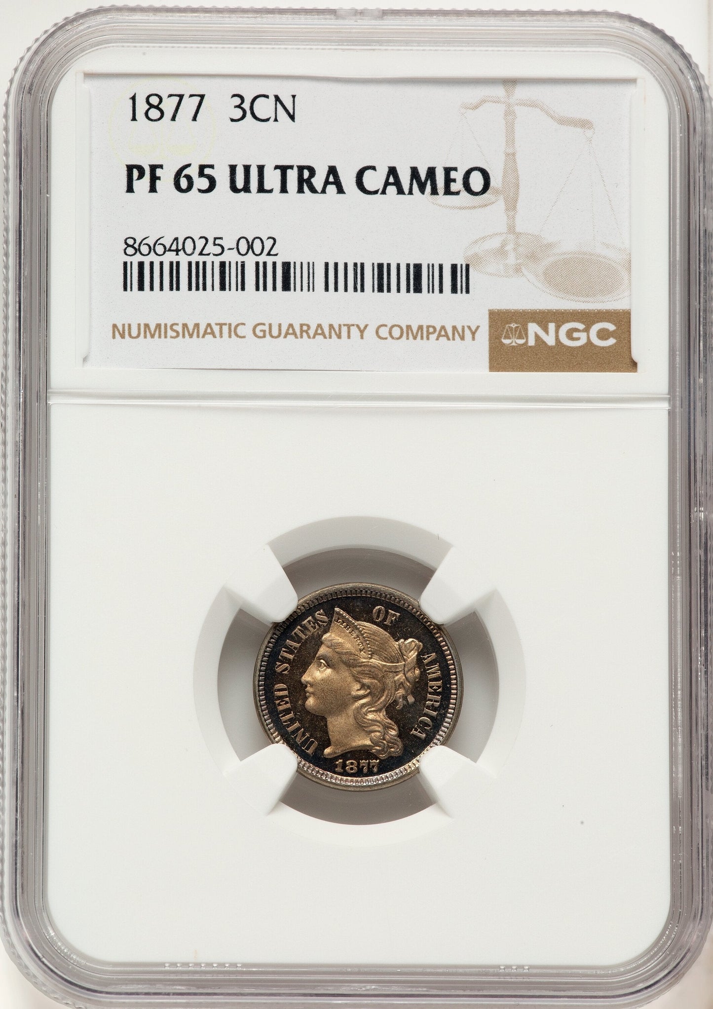 1877 3CN Proof Three Cent Nickel NGC PR65