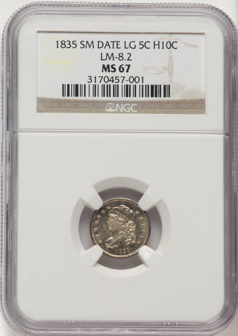1835 H10C LM-8.2 Bust Half Dime NGC MS67