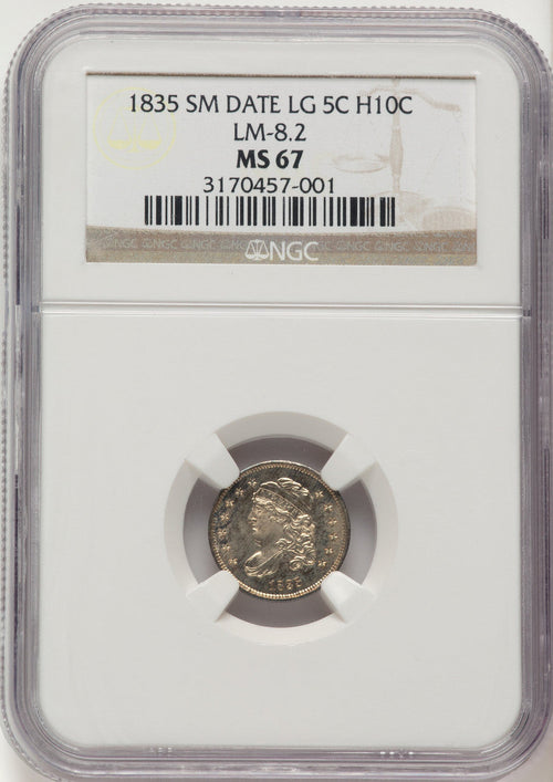 1835 H10C LM-8.2 Bust Half Dime NGC MS67