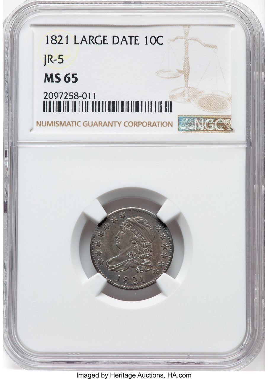 1821 10C Large Date Bust Dime NGC MS65