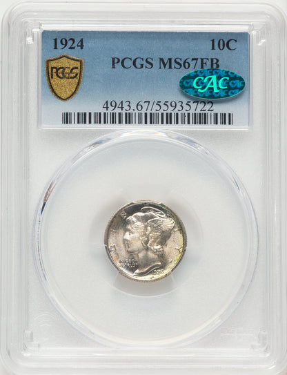 1924 10C FB CAC Mercury Dime PCGS MS67