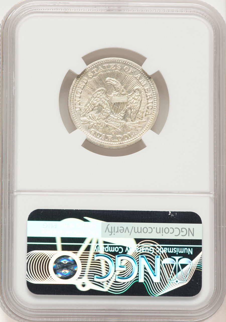 1853-O Arrows and Rays Seated Quarter NGC AU58
