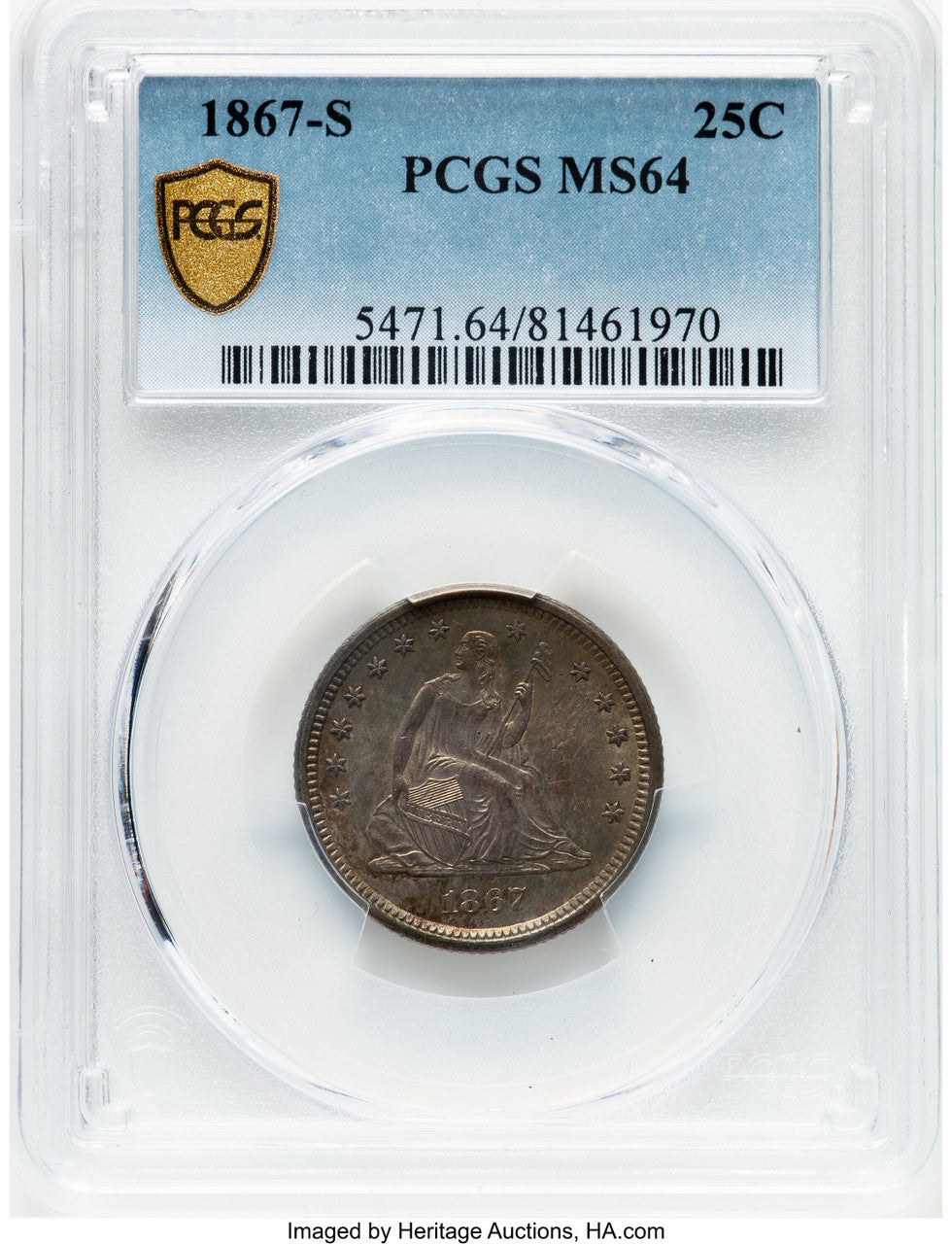 1867-S 25C Seated Quarter PCGS MS64