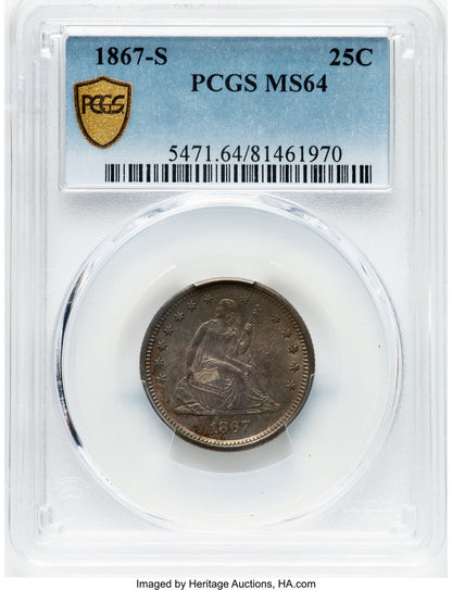 1867-S 25C Seated Quarter PCGS MS64