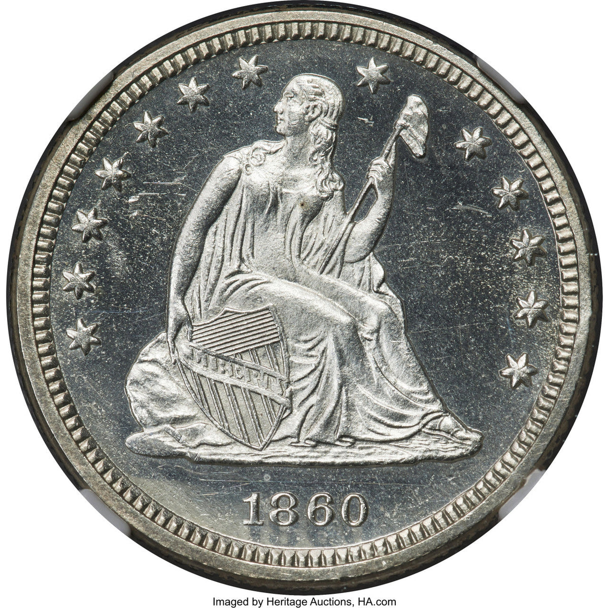 1860 25C CA Proof Seated Quarter NGC PR65