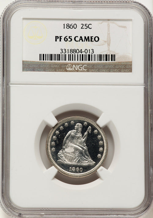 1860 25C CA Proof Seated Quarter NGC PR65
