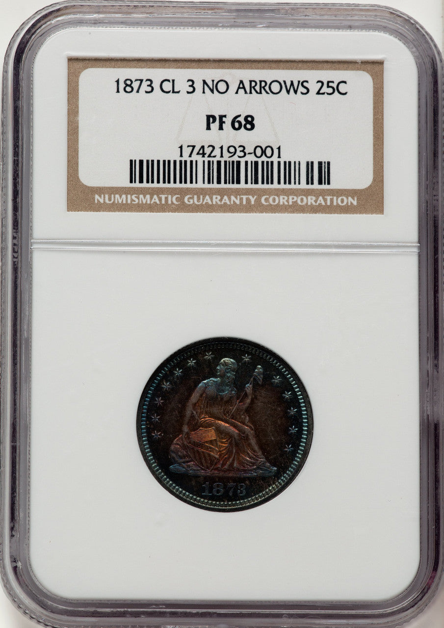 1873 No Arrows Proof Seated Quarter NGC PR68