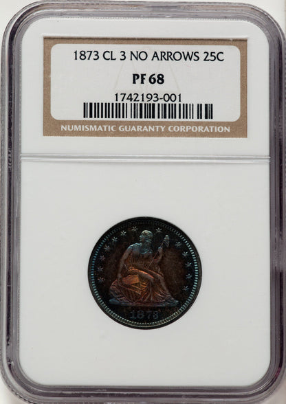 1873 No Arrows Proof Seated Quarter NGC PR68
