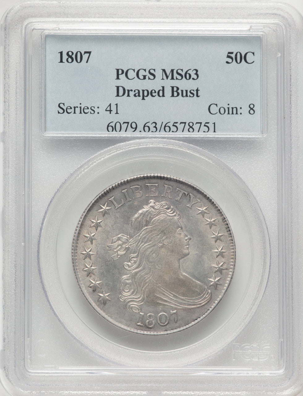 1807 50C Draped Bust Early Half Dollar PCGS MS63