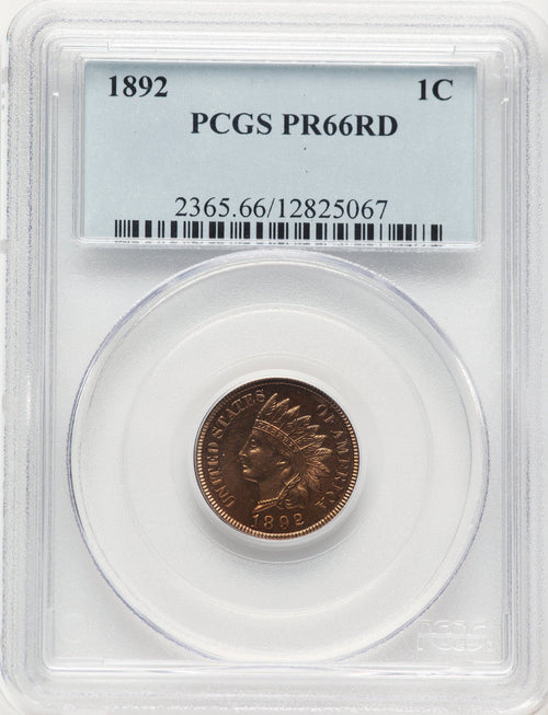 1892 1C RD Proof Indian Cent PCGS PR66