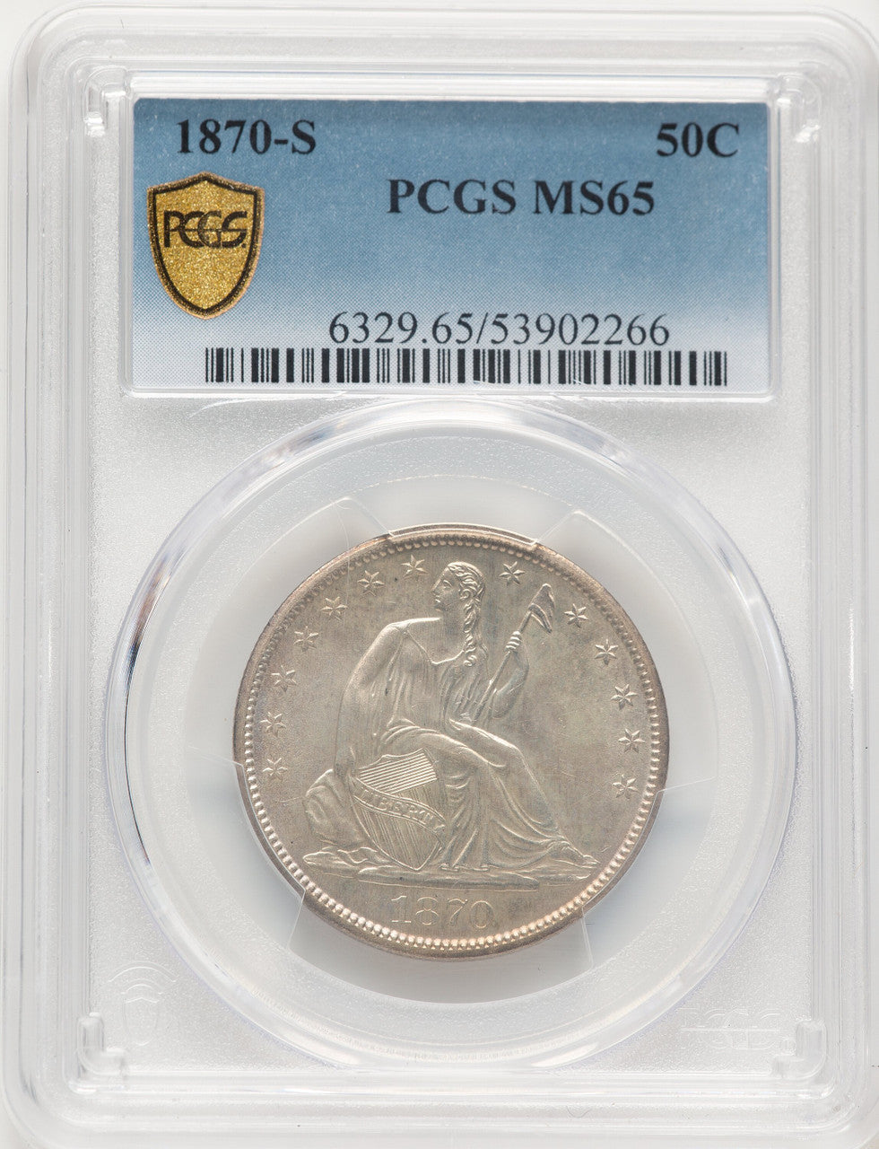 1870-S 50C Seated Half Dollar PCGS MS65