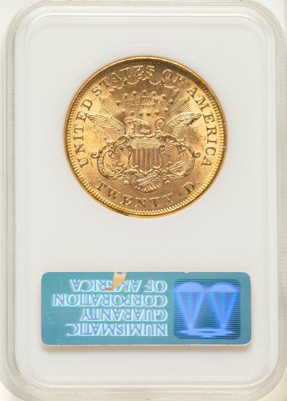 1873 $20 OPEN 3 Liberty Double Eagle NGC MS61
