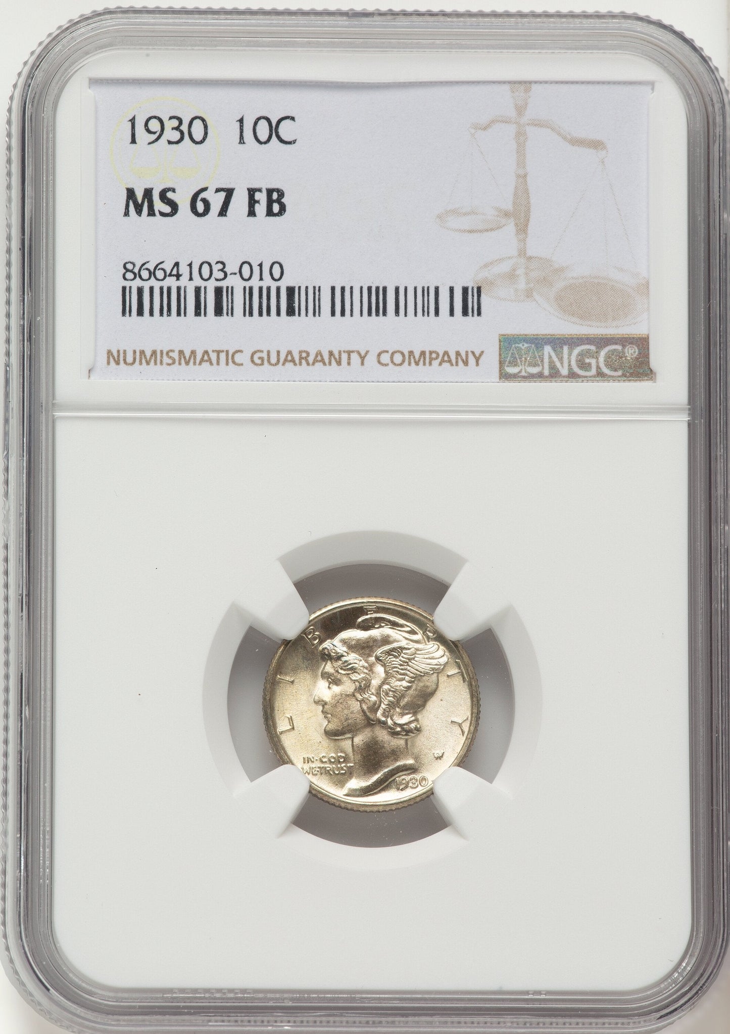 1930 10C FB Mercury Dime NGC MS67