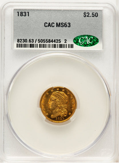 1831 $2.50 Early Quarter Eagle CACG MS63