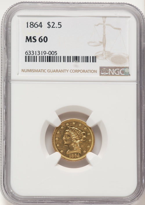 1864 $2.50 Liberty Quarter Eagle NGC MS60