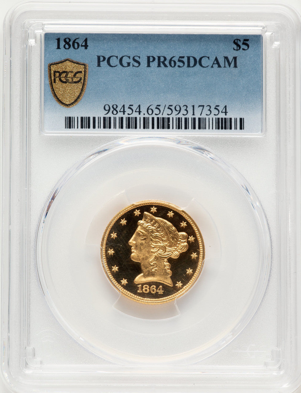 1864 $5 Proof Liberty Half Eagle PCGS PR65