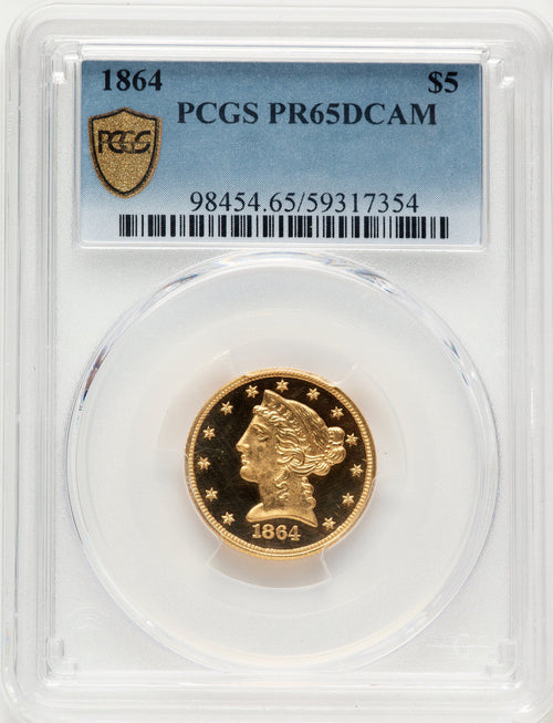 1864 $5 Proof Liberty Half Eagle PCGS PR65