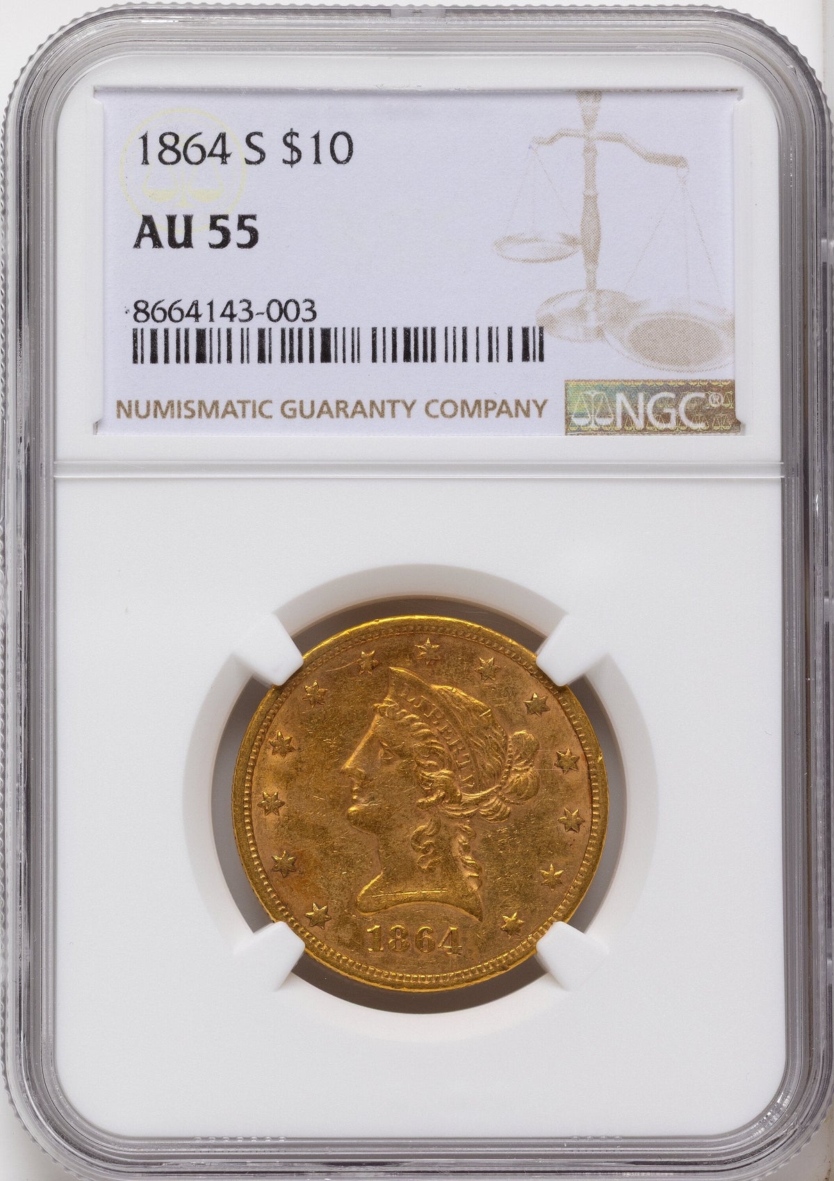 1864-S $10 Liberty Eagle NGC AU55