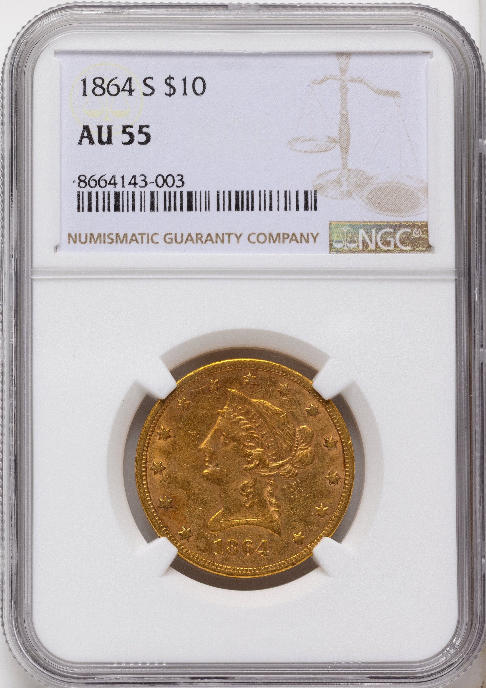 1864-S $10 Liberty Eagle NGC AU55