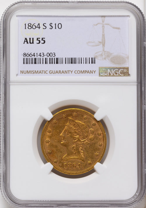 1864-S $10 Liberty Eagle NGC AU55