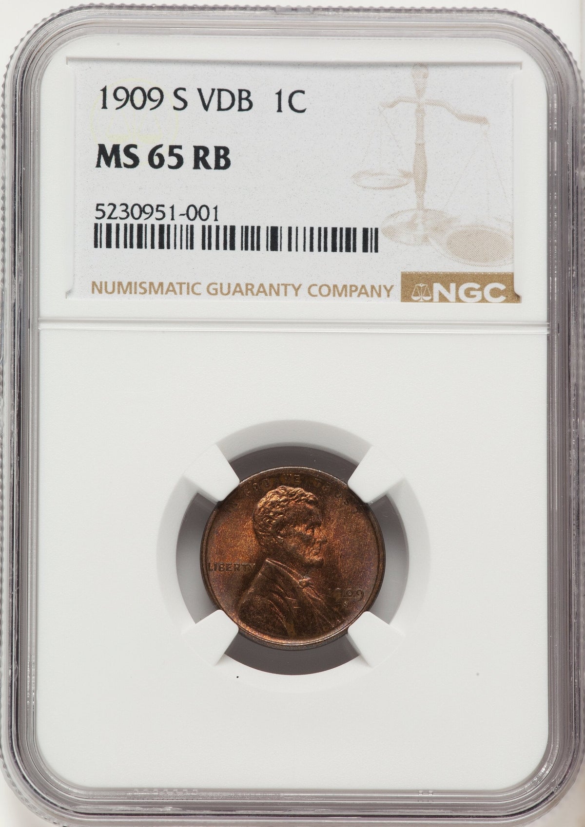 1909-S 1C VDB RB Lincoln Cent NGC MS65