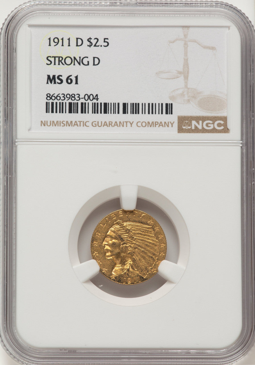 1911-D $2.50 Indian Quarter Eagle NGC MS61